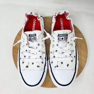 Converse Shoreline Shoes Womens 7 White Blue Stars Slip On Sneakers Cinch Heel